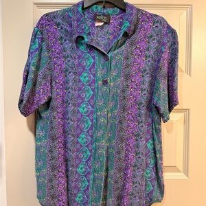 Fritz Women's Vibrant Button Down Shirt - Purple and Green